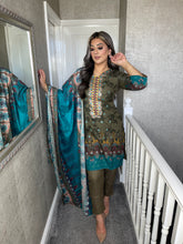 Load image into Gallery viewer, 3PC Stitched GREY OLIVE shalwar Suit Ready to wear DHANAK winter Wear with Dhanak dupatta JF-DH05
