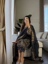Load image into Gallery viewer, 3PC DARK GREY Embroidered Shalwar Kameez with CHIFFON dupatta Stitched Suit Ready to wear HW-U2383
