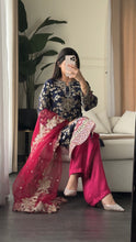 Load image into Gallery viewer, 3pc NAVY PINK Embroidered Shalwar Kameez wit Chiffon dupatta Stitched Suit Ready to wear HW-AN25FL
