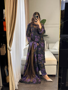 3PC Stitched shalwar Suit Ready to wear DHANAK winter Wear with Dhanak dupatta HW-DH25