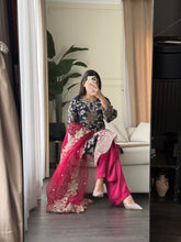 Load image into Gallery viewer, 3pc NAVY PINK Embroidered Shalwar Kameez wit Chiffon dupatta Stitched Suit Ready to wear HW-AN25FL
