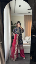 Load image into Gallery viewer, 3pc NAVY PINK Embroidered Shalwar Kameez wit Chiffon dupatta Stitched Suit Ready to wear HW-AN25FL
