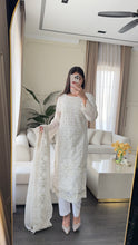 Load image into Gallery viewer, 3pc WHITE Embroidered Shalwar Kameez with CHIFFON dupatta Stitched Suit Ready to wear HW-U2485

