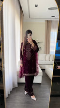 Load image into Gallery viewer, 3pc Burgundy VELVET Embroidered Shalwar Kameez with NET/Velvet dupatta Stitched Suit Ready to wear HW-UBURGUNDY
