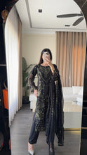 Load image into Gallery viewer, 3pc BLACK Embroidered Shalwar Kameez wit Chiffon dupatta Stitched Suit Ready to wear HW-U2526
