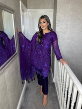 Load image into Gallery viewer, 3pc PURPLE Embroidered Shalwar Kameez with Chiffon dupatta Stitched Suit Ready to wear GC-PURPLE
