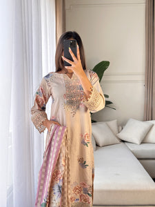 3PC Stitched shalwar Suit Ready to wear DHANAK winter Wear with Dhanak dupatta HW-DH14