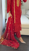 Load image into Gallery viewer, 3pc RED Embroidered Shalwar Kameez with CHIFFON dupatta Stitched Suit Ready to wear HW-ANRED
