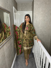 Load image into Gallery viewer, 3PC Stitched OLIVE shalwar Suit Ready to wear DHANAK winter Wear with Dhanak dupatta MBD-002
