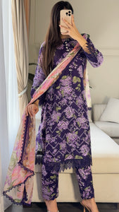 3 pcs Stitched lawn suit Ready to Wear with CHIFFON dupatta LAWN-046