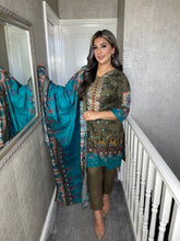 Load image into Gallery viewer, 3PC Stitched GREY OLIVE shalwar Suit Ready to wear DHANAK winter Wear with Dhanak dupatta JF-DH05
