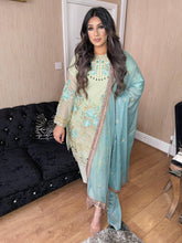 Load image into Gallery viewer, 3pc LIGHTGREEN Embroidered Shalwar Kameez with Chiffon dupatta Stitched Suit Ready to wear KHA-LIGHTGREEN

