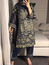 Load image into Gallery viewer, 3pc Midnight Blue Embroidered Shalwar Kameez with CHIFFON dupatta Stitched Suit Ready to wear HW-U2276

