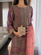 Load image into Gallery viewer, 3pc PURPLE Embroidered Shalwar Kameez wit Net dupatta Stitched Suit Ready to wear HW-DT81
