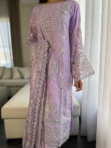 3pc LILAC Embroidered Shalwar Kameez wit Net dupatta Stitched Suit Ready to wear HW-U2190