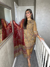 Load image into Gallery viewer, 3pc Bronze Embroidered Shalwar Kameez with Chiffon dupatta Stitched Suit Ready to wear HW-RM357
