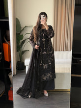 Load image into Gallery viewer, 3pc BLACK Embroidered Shalwar Kameez wit Chiffon dupatta Stitched Suit Ready to wear HW-U2524
