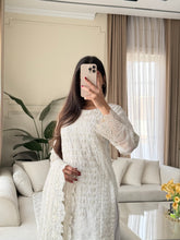 Load image into Gallery viewer, 3pc WHITE Embroidered Shalwar Kameez with CHIFFON dupatta Stitched Suit Ready to wear HW-U2485
