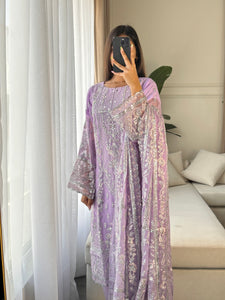 3pc LILAC Embroidered Shalwar Kameez wit Net dupatta Stitched Suit Ready to wear HW-U2190
