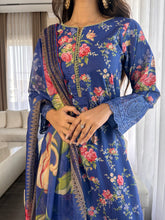 Load image into Gallery viewer, 3 pcs Stitched Blue lawn suit Ready to Wear with chiffon dupatta LNE-24018

