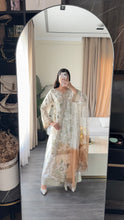 Load image into Gallery viewer, 3pc WHITE Embroidered Shalwar Kameez with Plazoo and Net dupatta Stitched Suit Ready to wear HW-U2420B
