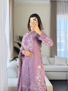 3pc PURPLE Embroidered Shalwar Kameez with CHIFFON dupatta Stitched Suit Ready to wear HW-U2398