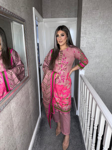 3PC Stitched PINK shalwar Suit Ready to wear DHANAK winter Wear with Dhanak dupatta DNE-079