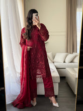 Load image into Gallery viewer, 3pc MAROON Embroidered Shalwar Kameez with NET dupatta Stitched Suit Ready to wear HW-LBMAROON
