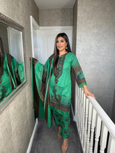 Load image into Gallery viewer, 3PC Stitched GREEN shalwar Suit Ready to wear DHANAK winter Wear with Dhanak dupatta DNE-0305
