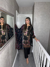 Load image into Gallery viewer, 3PC Stitched BLACK shalwar Suit Ready to wear DHANAK winter Wear with Dhanak dupatta DNE-0306
