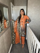 Load image into Gallery viewer, 3PC Stitched Orange shalwar Suit Ready to wear KHADDAR winter Wear with KHADDAR dupatta KNE-0316A
