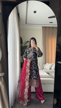 Load image into Gallery viewer, 3pc NAVY PINK Embroidered Shalwar Kameez wit Chiffon dupatta Stitched Suit Ready to wear HW-AN25FL
