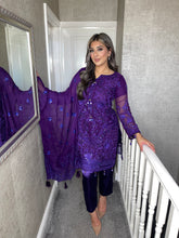 Load image into Gallery viewer, 3pc PURPLE Embroidered Shalwar Kameez with Chiffon dupatta Stitched Suit Ready to wear GC-PURPLE
