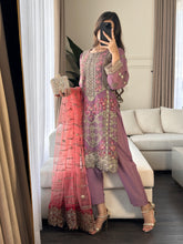 Load image into Gallery viewer, 3pc PURPLE Embroidered Shalwar Kameez wit Net dupatta Stitched Suit Ready to wear HW-DT81
