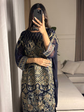 Load image into Gallery viewer, 3pc Midnight Blue Embroidered Shalwar Kameez with CHIFFON dupatta Stitched Suit Ready to wear HW-U2276
