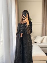 Load image into Gallery viewer, 3pc BLACK Embroidered Shalwar Kameez with NET dupatta Stitched Suit Ready to wear HW-JFBLACK
