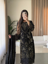Load image into Gallery viewer, 3pc BLACK Embroidered Shalwar Kameez wit Chiffon dupatta Stitched Suit Ready to wear HW-U2526
