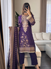 Load image into Gallery viewer, 3 pcs Stitched Purple lawn suit Ready to Wear with chiffon dupatta LNE-24015
