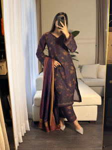 3PC Stitched shalwar Suit Ready to wear DHANAK winter Wear with Dhanak dupatta HW-DH23