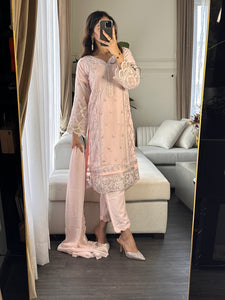 3pc PINK Embroidered Shalwar Kameez wit CHIFFON  dupatta Stitched Suit Ready to wear HW-U2303