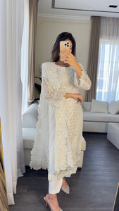 3pc WHITE Embroidered Shalwar Kameez with CHIFFON dupatta Stitched Suit Ready to wear HW-U2384