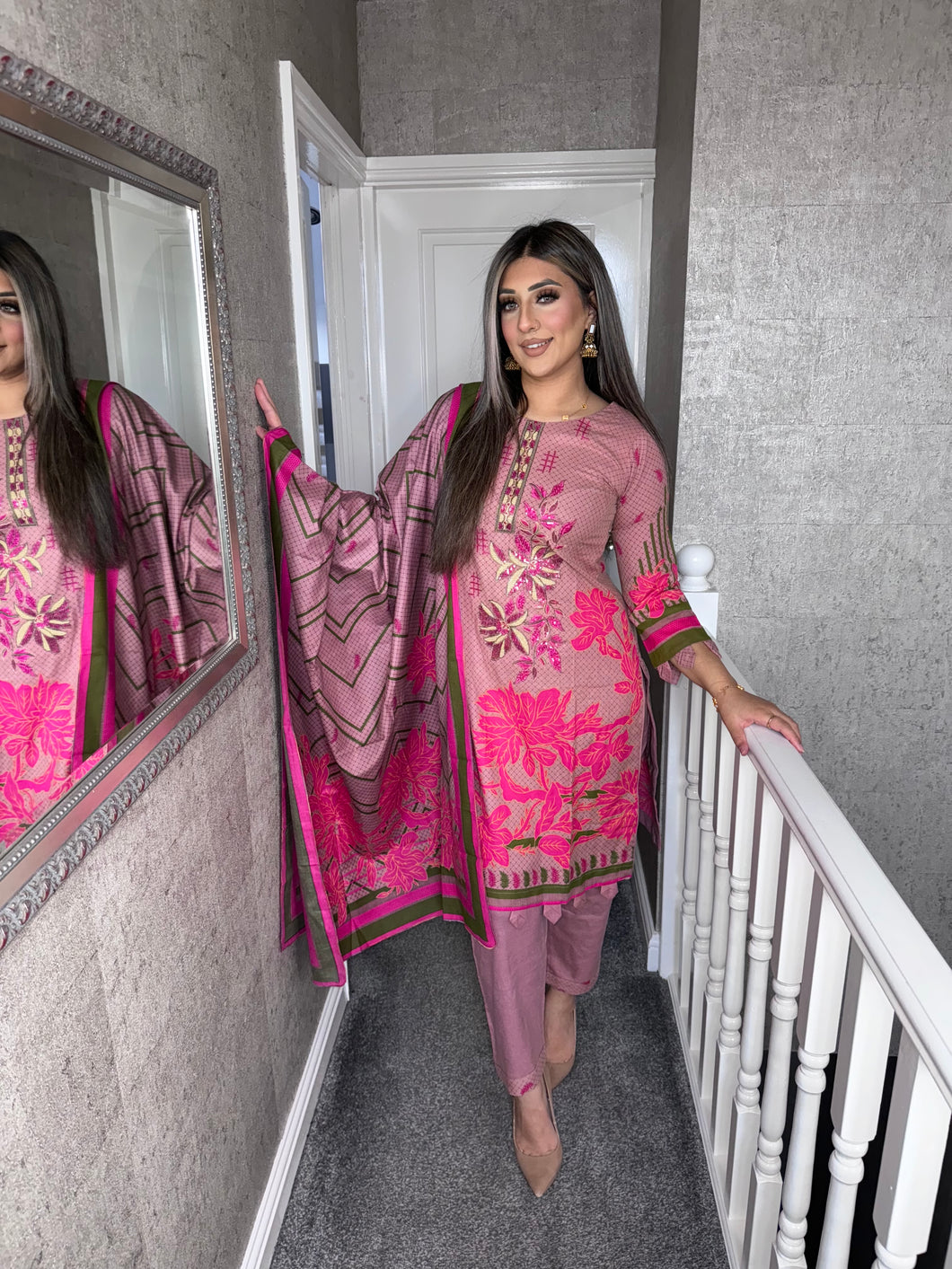 3PC Stitched PINK shalwar Suit Ready to wear DHANAK winter Wear with Dhanak dupatta DNE-079