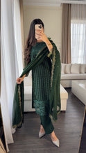 Load image into Gallery viewer, 3pc Emerald Green Embroidered Shalwar Kameez with CHIFFON dupatta Stitched Suit Ready to wear HW-U2419

