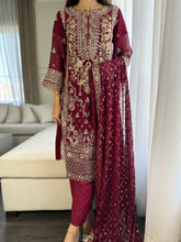 Load image into Gallery viewer, 3pc MAROON Embroidered Shalwar Kameez wit CHIFFON  dupatta Stitched Suit Ready to wear HW-U2292

