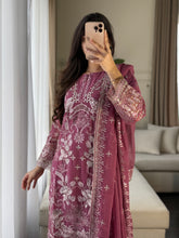 Load image into Gallery viewer, 3pc Deep Mauve Embroidered Shalwar Kameez with CHIFFON dupatta Stitched Suit Ready to wear HW-U2355
