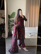 Load image into Gallery viewer, 3 pcs Stitched lawn BLACK RED suit Ready to Wear with CHIFFON dupatta LAWN-053
