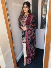 Load image into Gallery viewer, 3 pcs Stitched BLACK LAWN shalwar Suit Ready to wear lawn summer Wear with CHIFFON dupatta LAWN-R1
