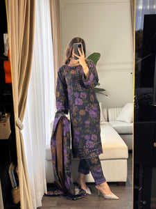 3PC Stitched shalwar Suit Ready to wear DHANAK winter Wear with Dhanak dupatta HW-DH25