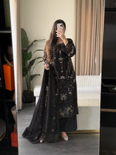 Load image into Gallery viewer, 3pc BLACK Embroidered Shalwar Kameez wit Chiffon dupatta Stitched Suit Ready to wear HW-U2524
