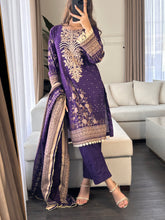 Load image into Gallery viewer, 3 pcs Stitched Purple lawn suit Ready to Wear with chiffon dupatta LNE-24015
